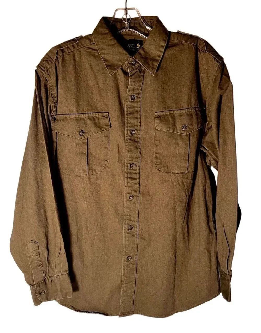 Vintage Olive Khaki Military Style Utility Work Shirt Size Medium